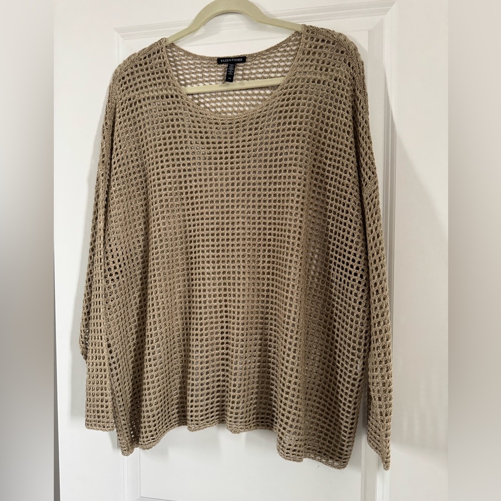 Eileen Fisher Open-Weave Scoop Neck Sweater - Beige